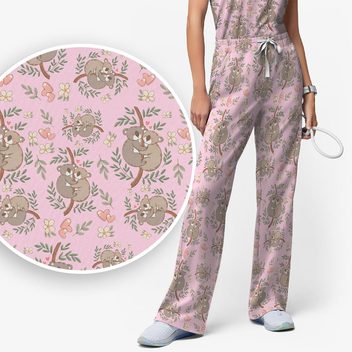 Koala Couple Floral Nurse Scrub Set