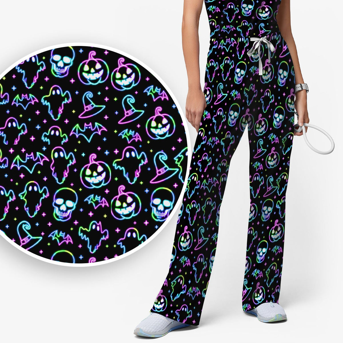 Pumpkin Skull Spooky Nurse Scrub Set