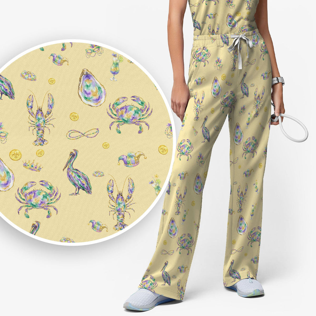 Mardi Gras Seafood Nurse Scrub Set