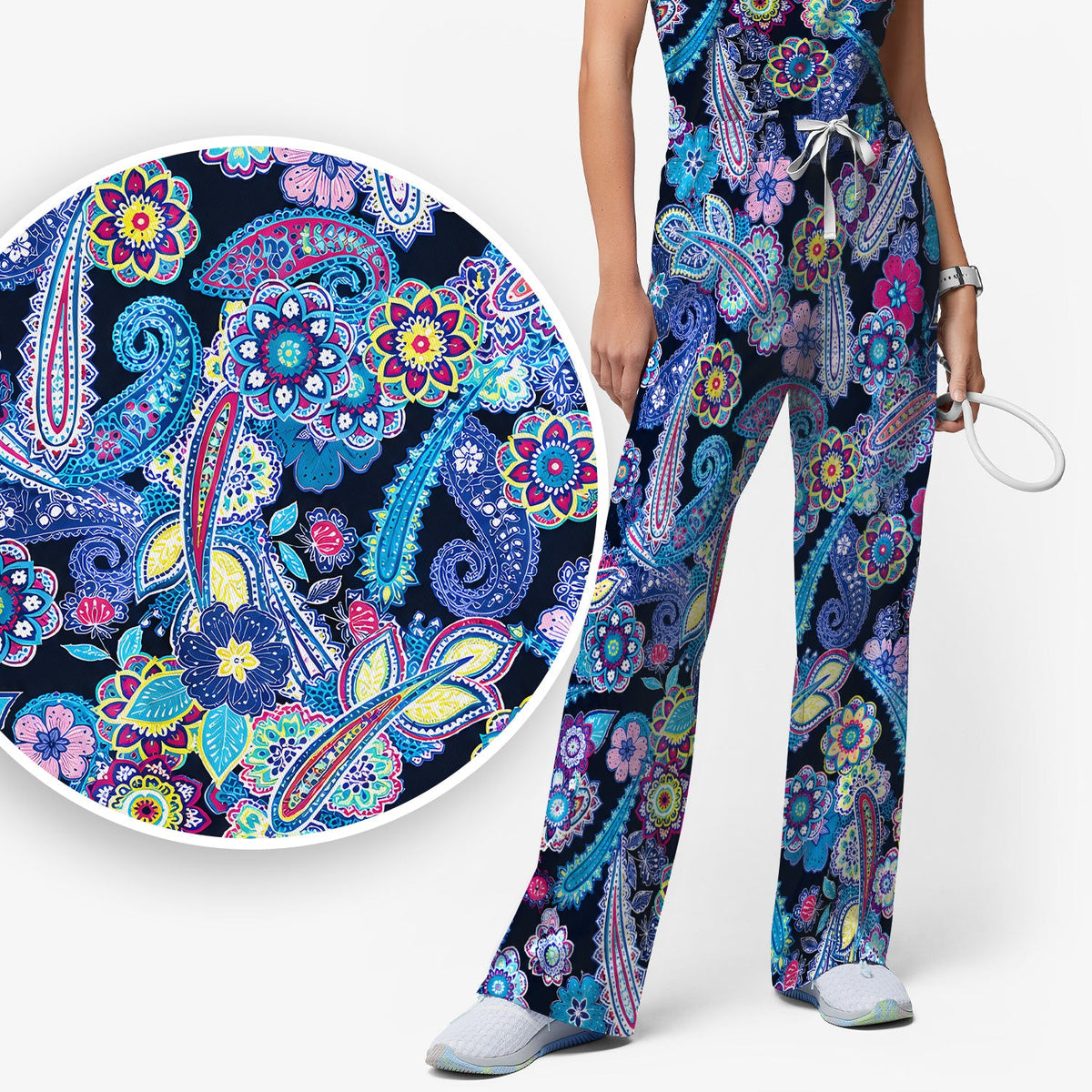 Vibrant Paisley Floral Nurse Scrub Set