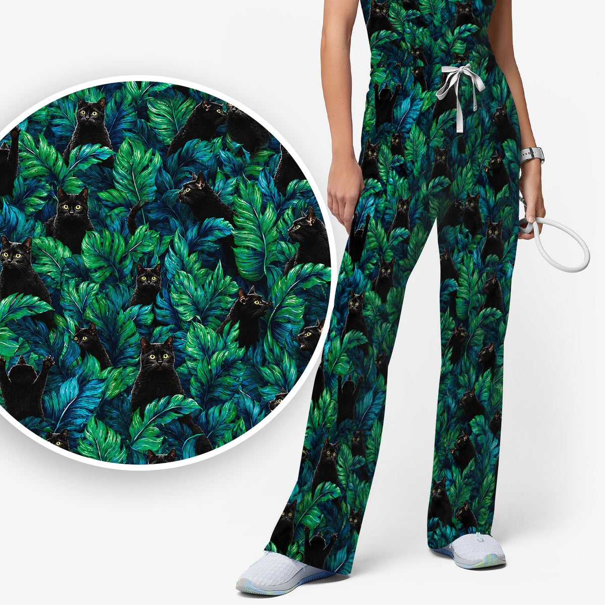 Black Cat Tropical Jungle Nurse Scrub Set