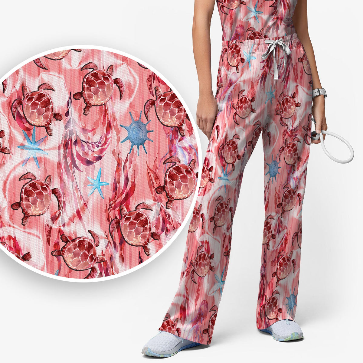 Pink Sea Turtle Ocean Nurse Scrub Set