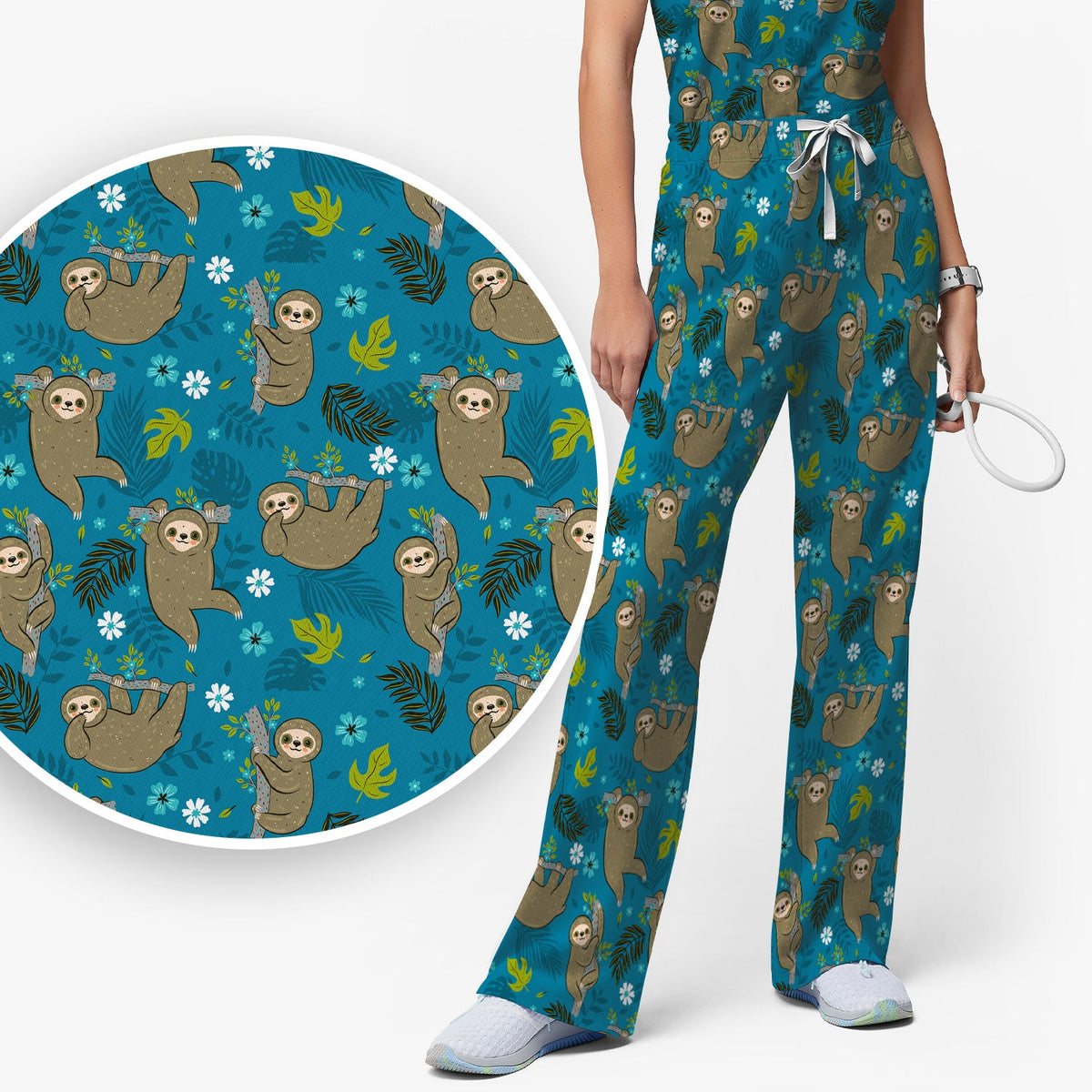 Jungle Tropical Sloth Nurse Scrub Set
