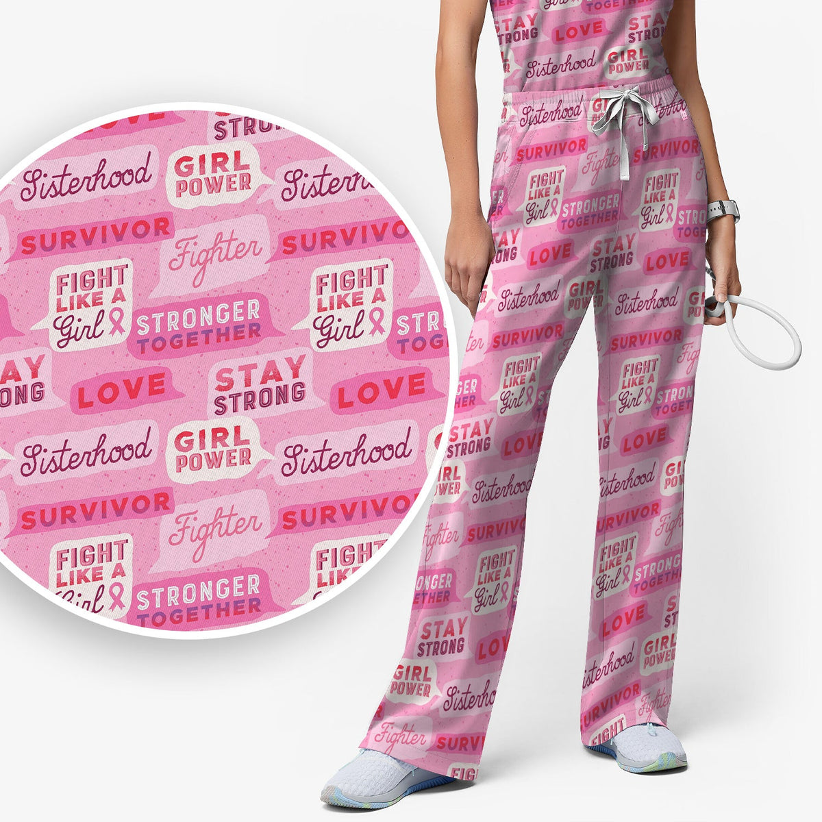 Pink Ribbon Quotes Nurse Scrub Set