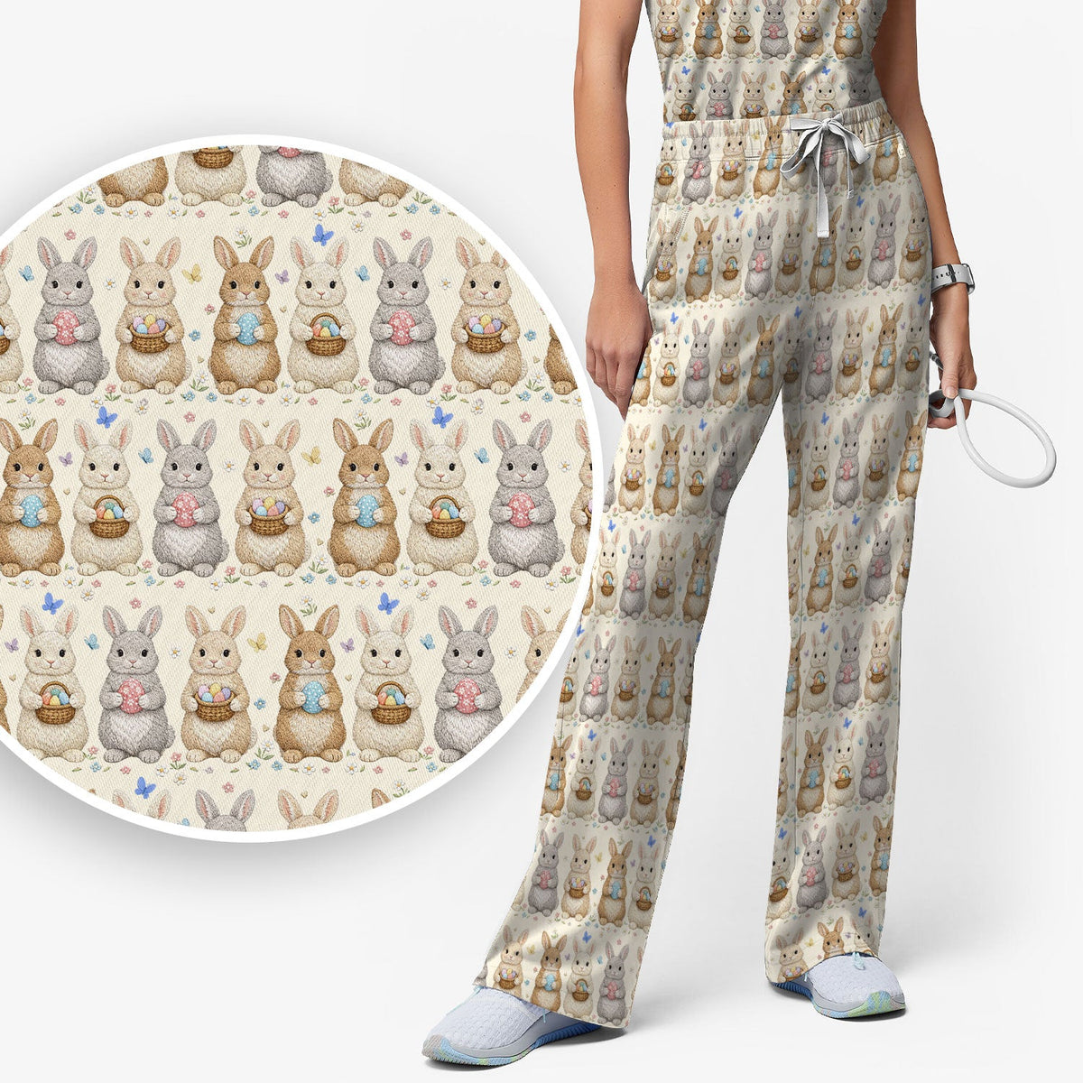 Bunny Basket Pastel Nurse Scrub Set - Easter Gift