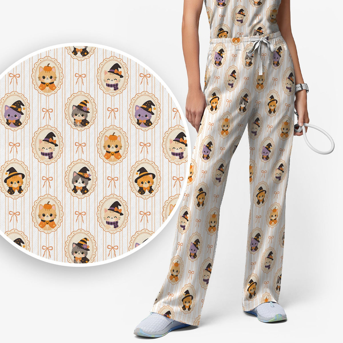 Halloween Cat Stripe Nurse Scrub Set