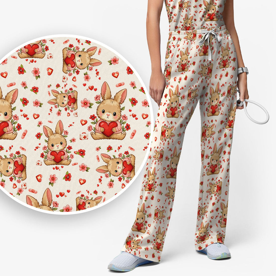 Adorable Bunny Easter Nurse Scrub Set