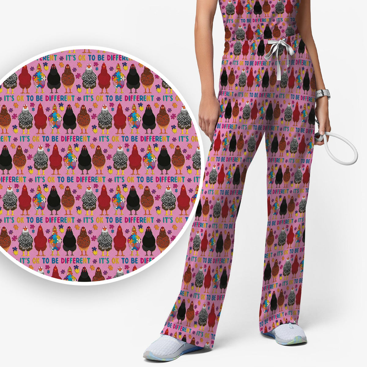 Autism Chicken It's OK To Be Different Nurse Scrub Set