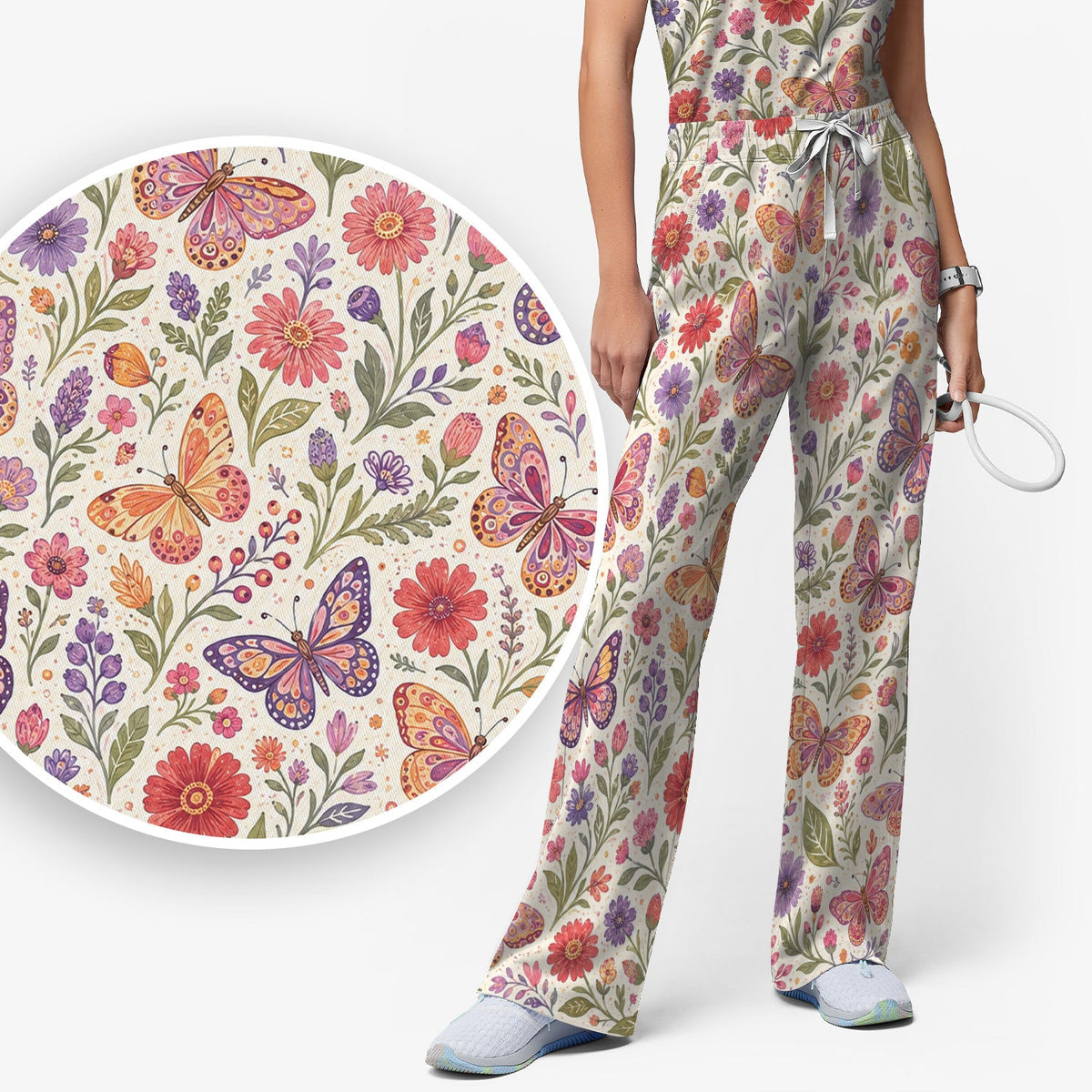 Floral Butterfly Pediatric Nurse Scrub Set