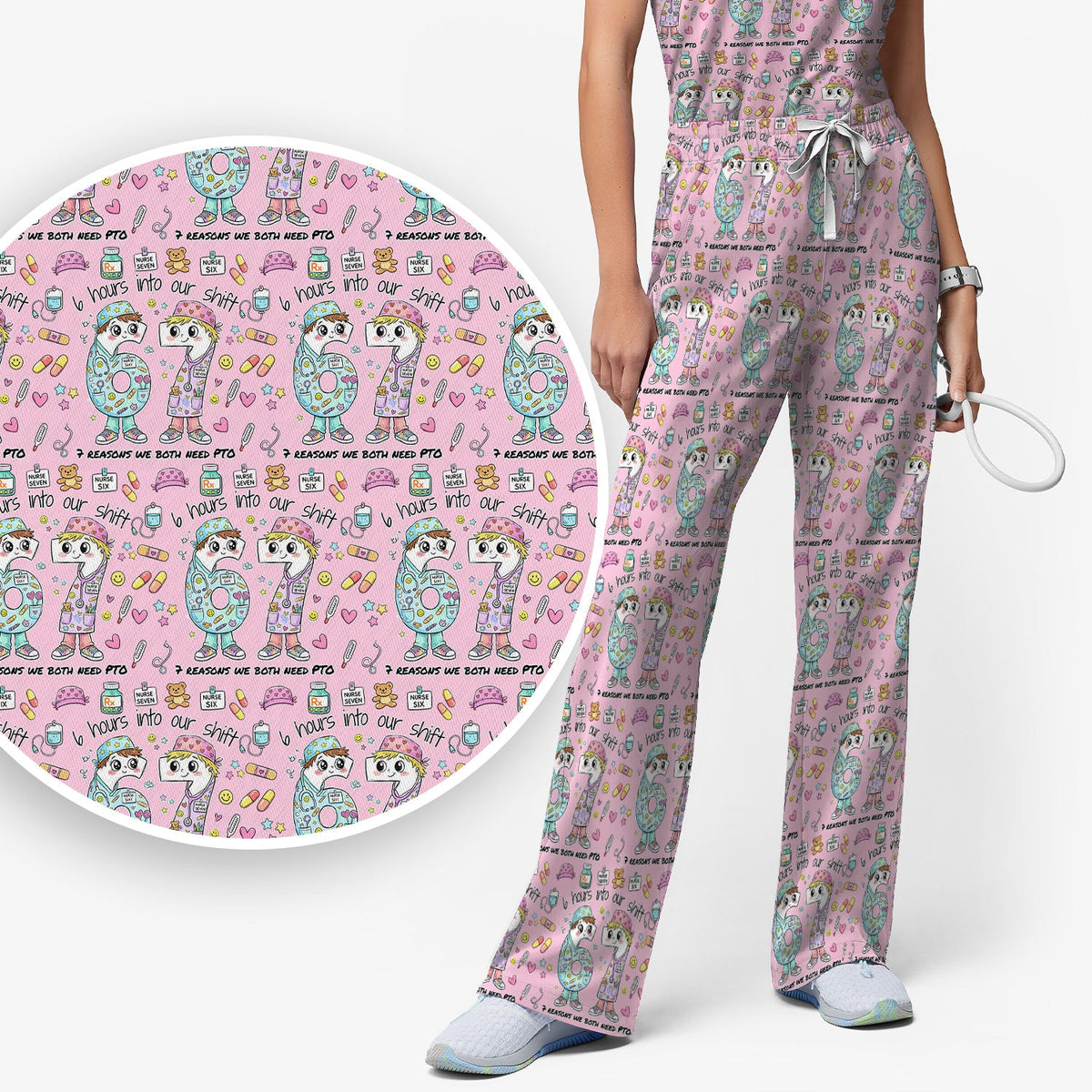 Six Hours Into Shift Beige Nurse Scrub Set