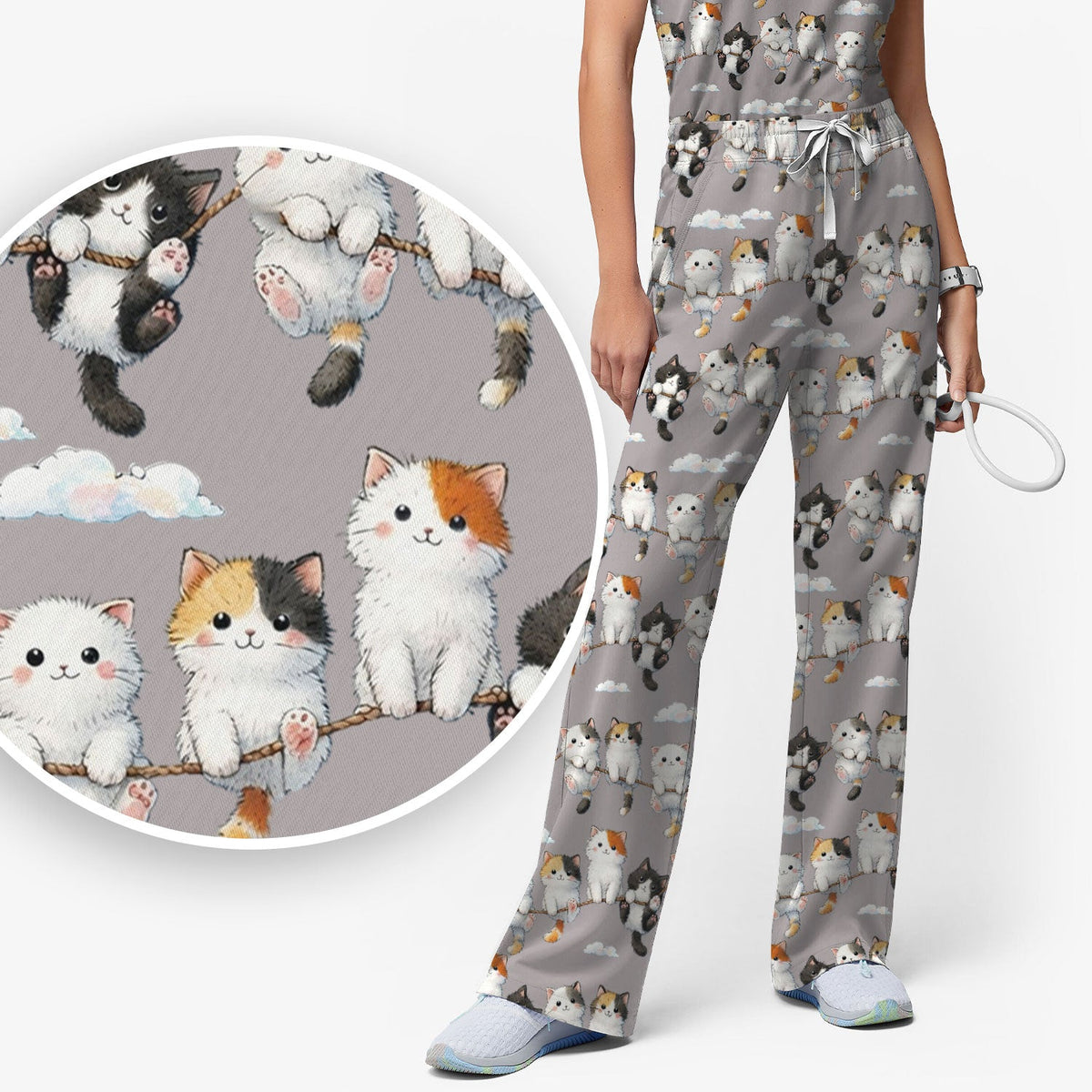 Cats Sitting on Rope Nurse Scrub Set