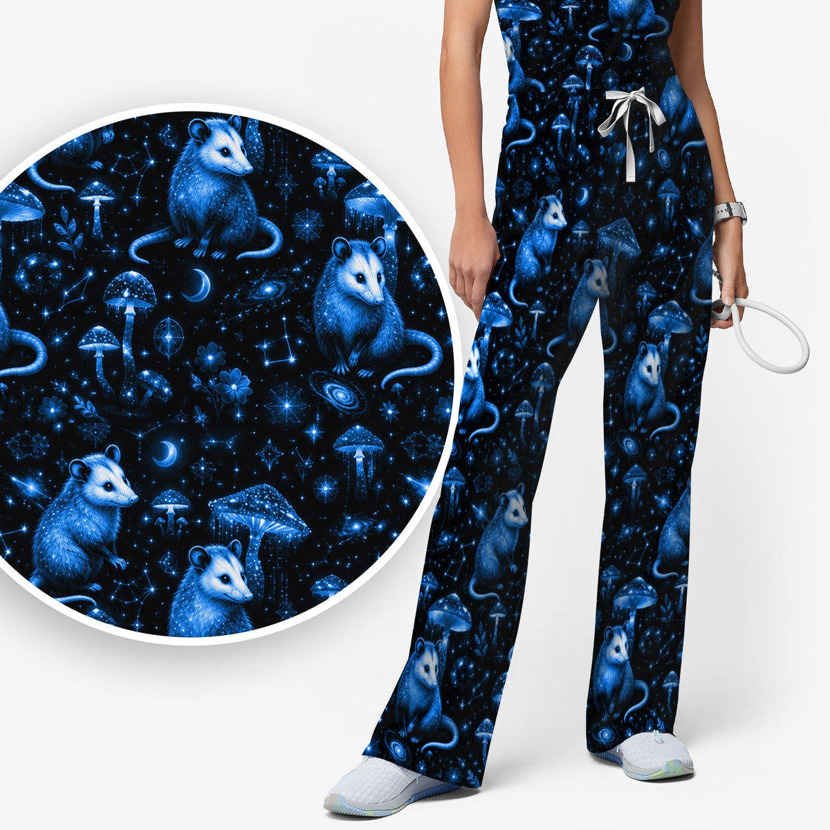 Celestial Blue Opossum Mushroom Nurse Scrub Set