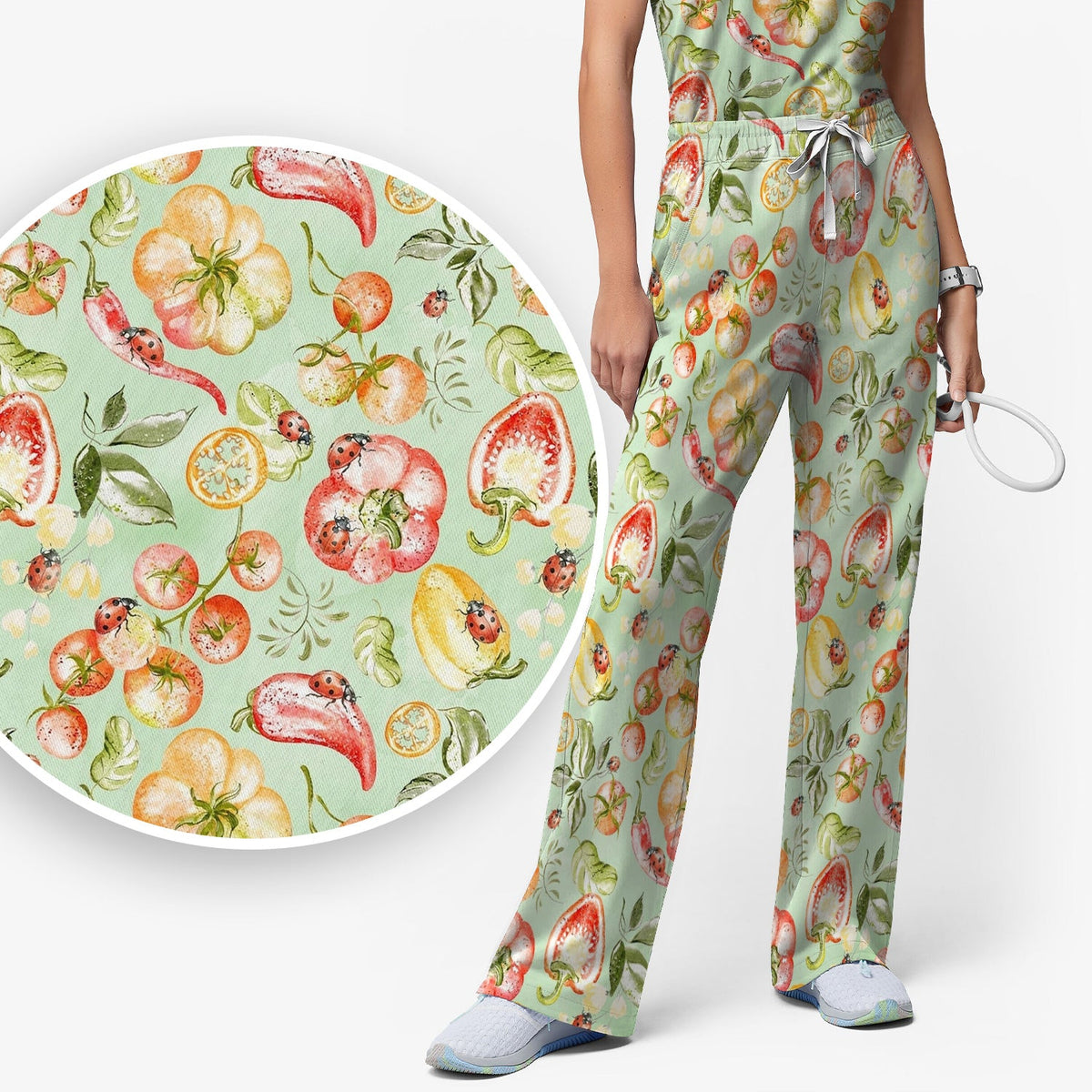 Watercolor Veggie Ladybug Nurse Scrub Set