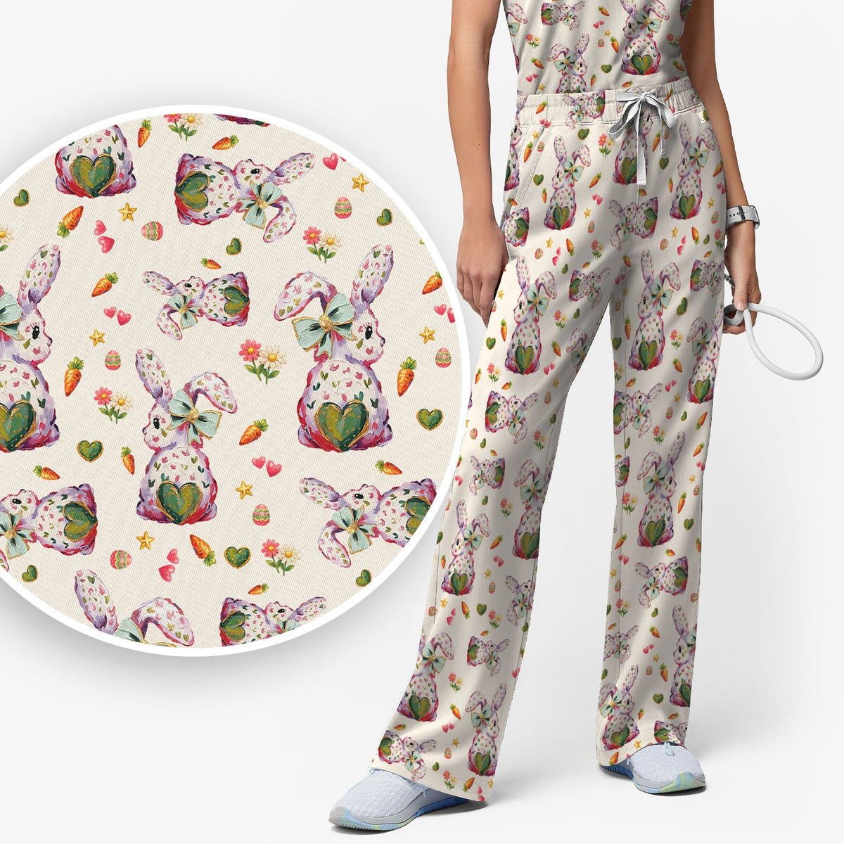 Pastel Bunny Easter Nurse Scrub Set