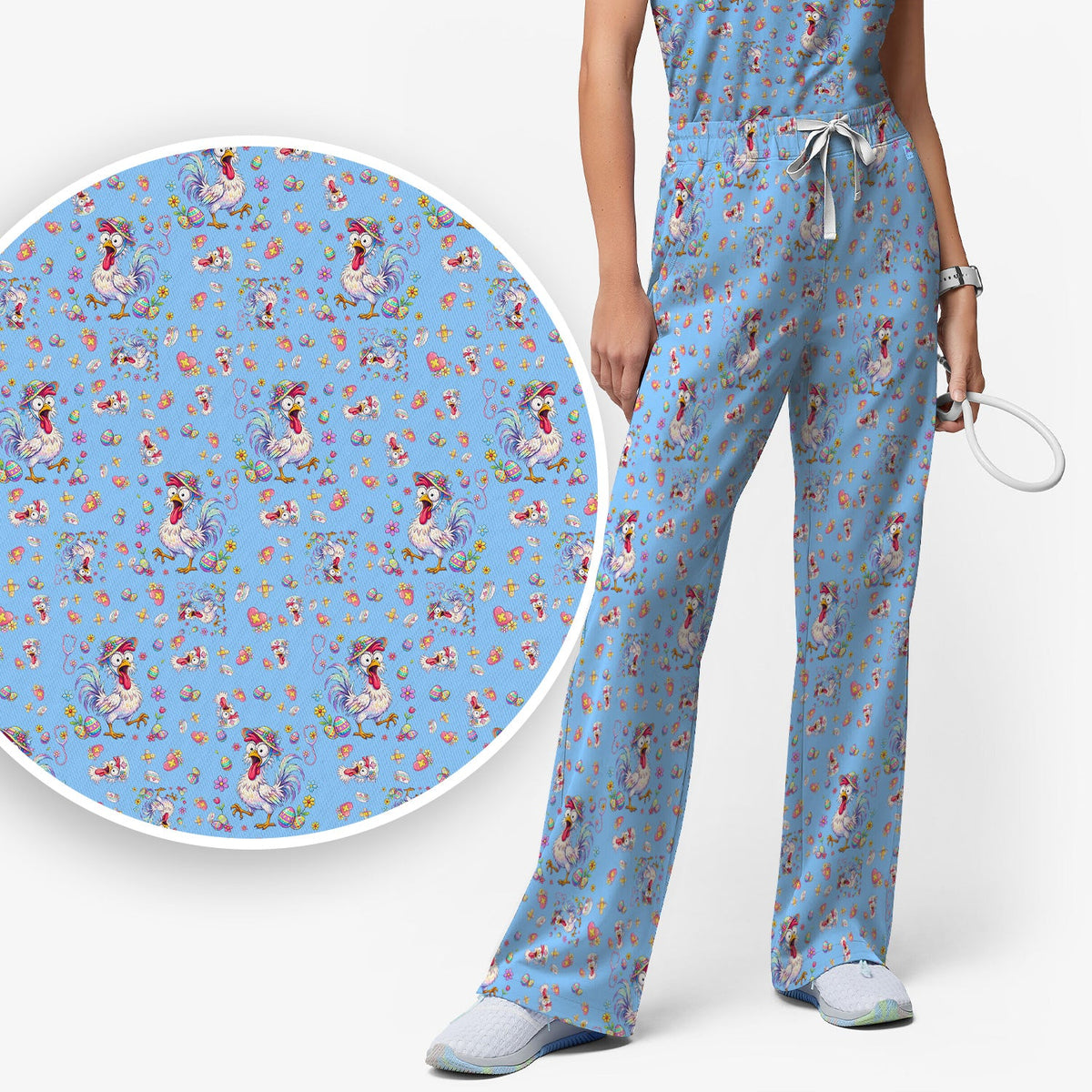 Easter Chicken Nurse Scrub Set