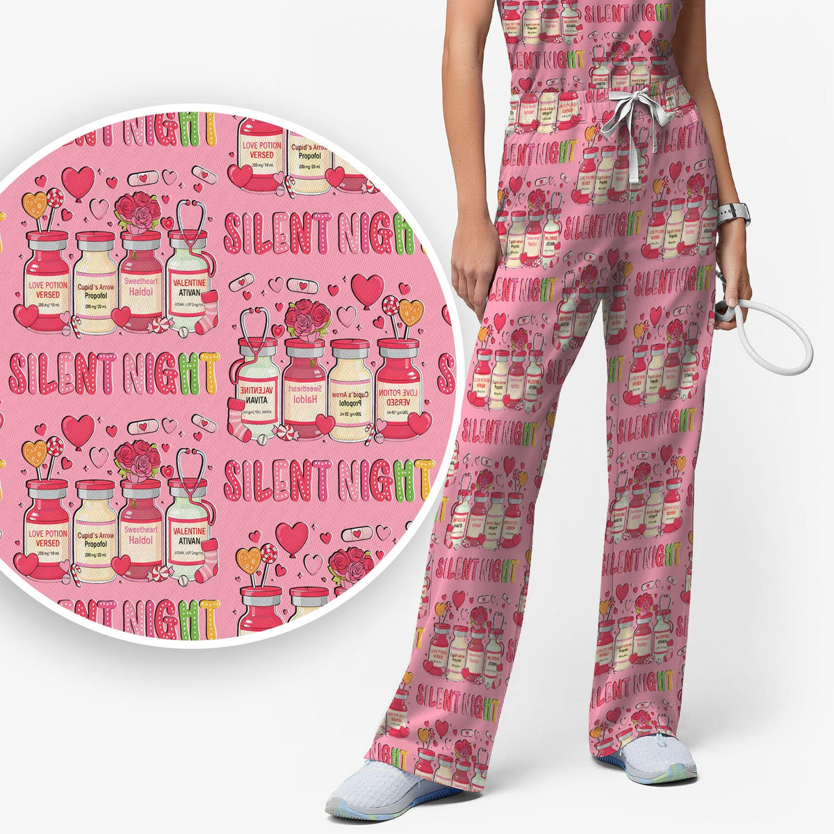 Valentine Silent Night Love Nurse Scrub Set