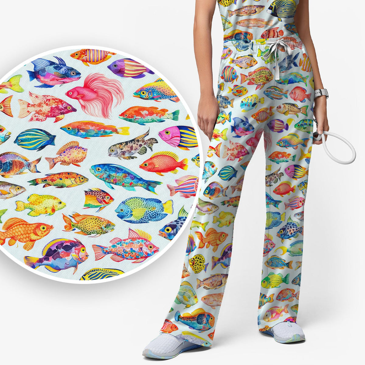Colorful Tropical Fish Nurse Scrub Set