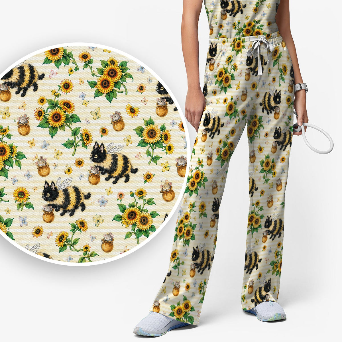 Bumblebee Cat Sunflower Nurse Scrub Set