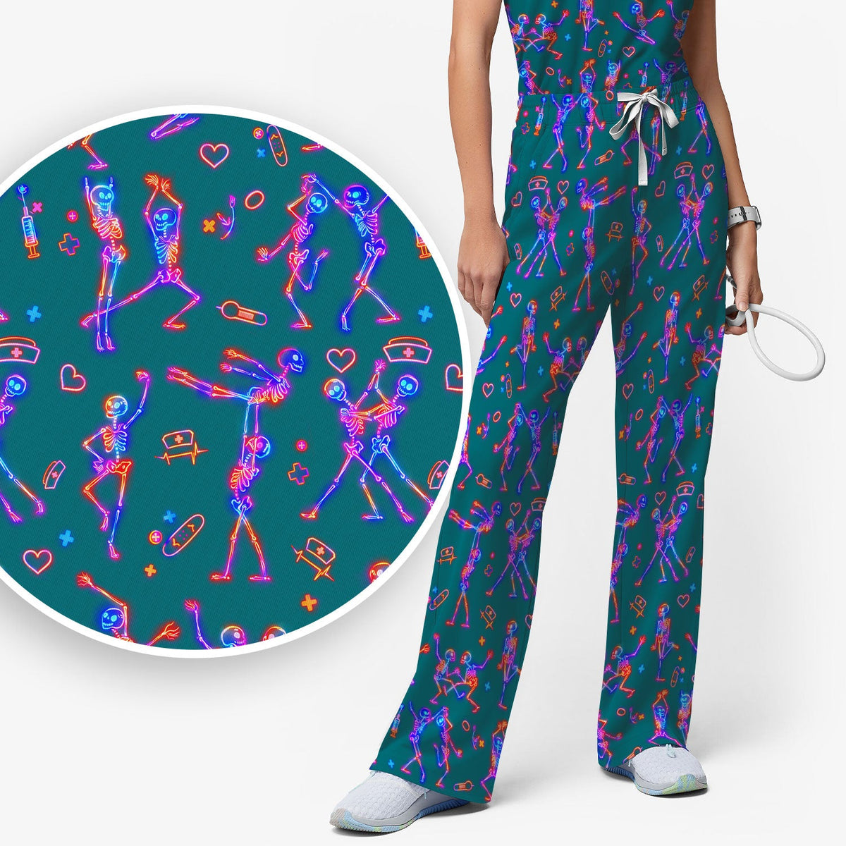 Neon Dancing Skeleton Nurse Scrub Set