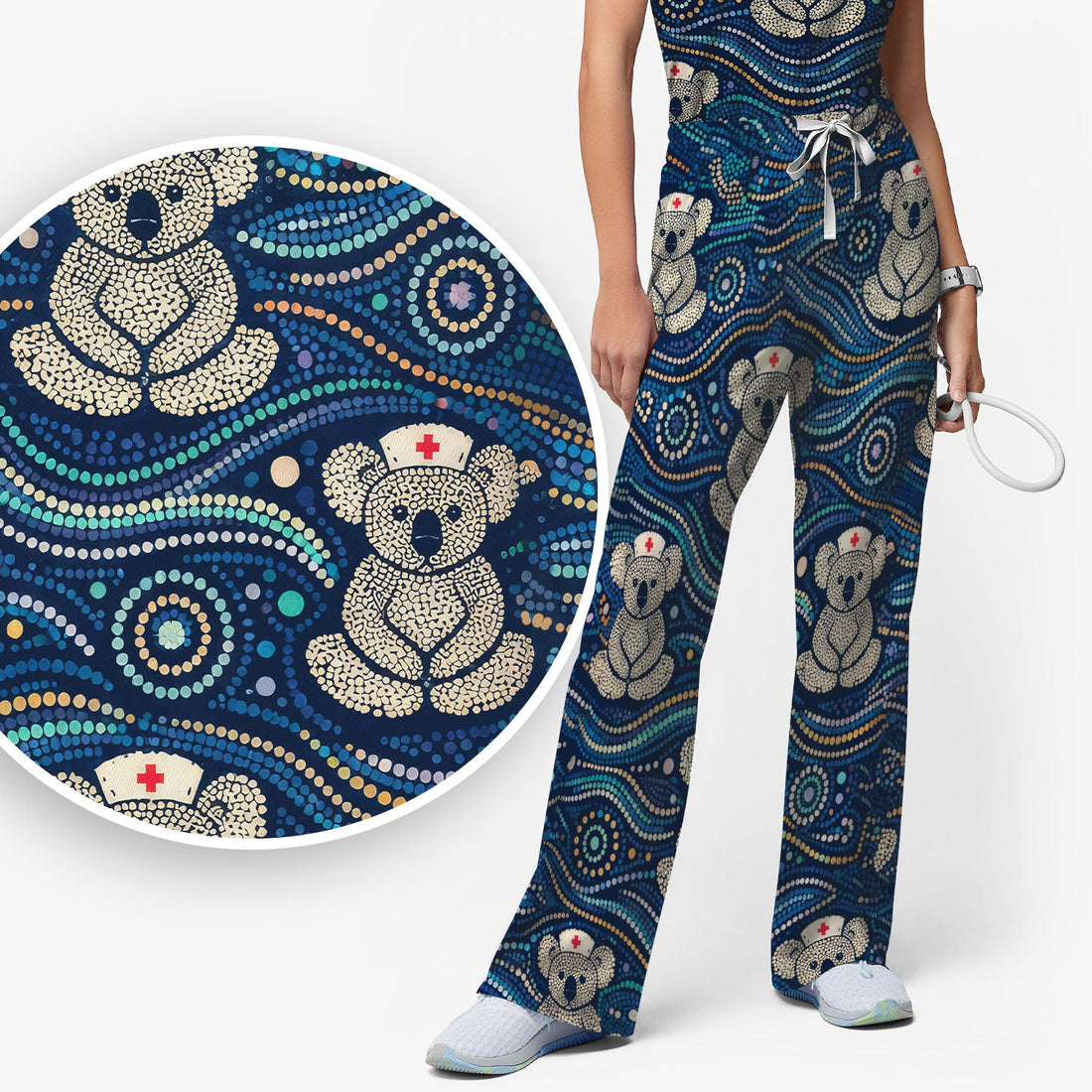 Koala Aboriginal Dot Art Nurse Scrub Set