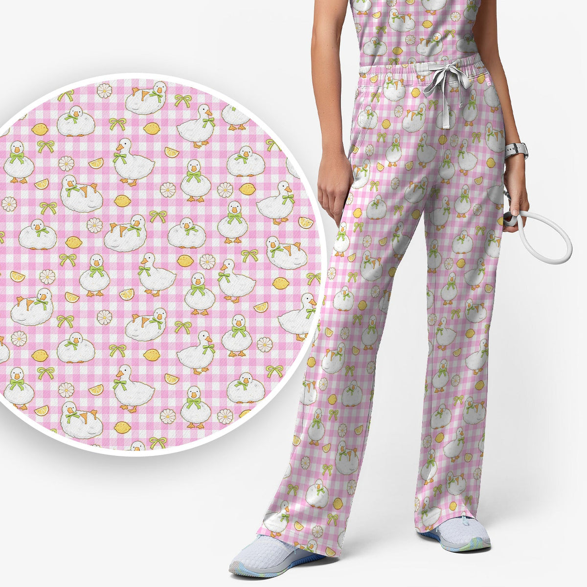 Adorable Ducks Lemon Daisy Nurse Scrub Set