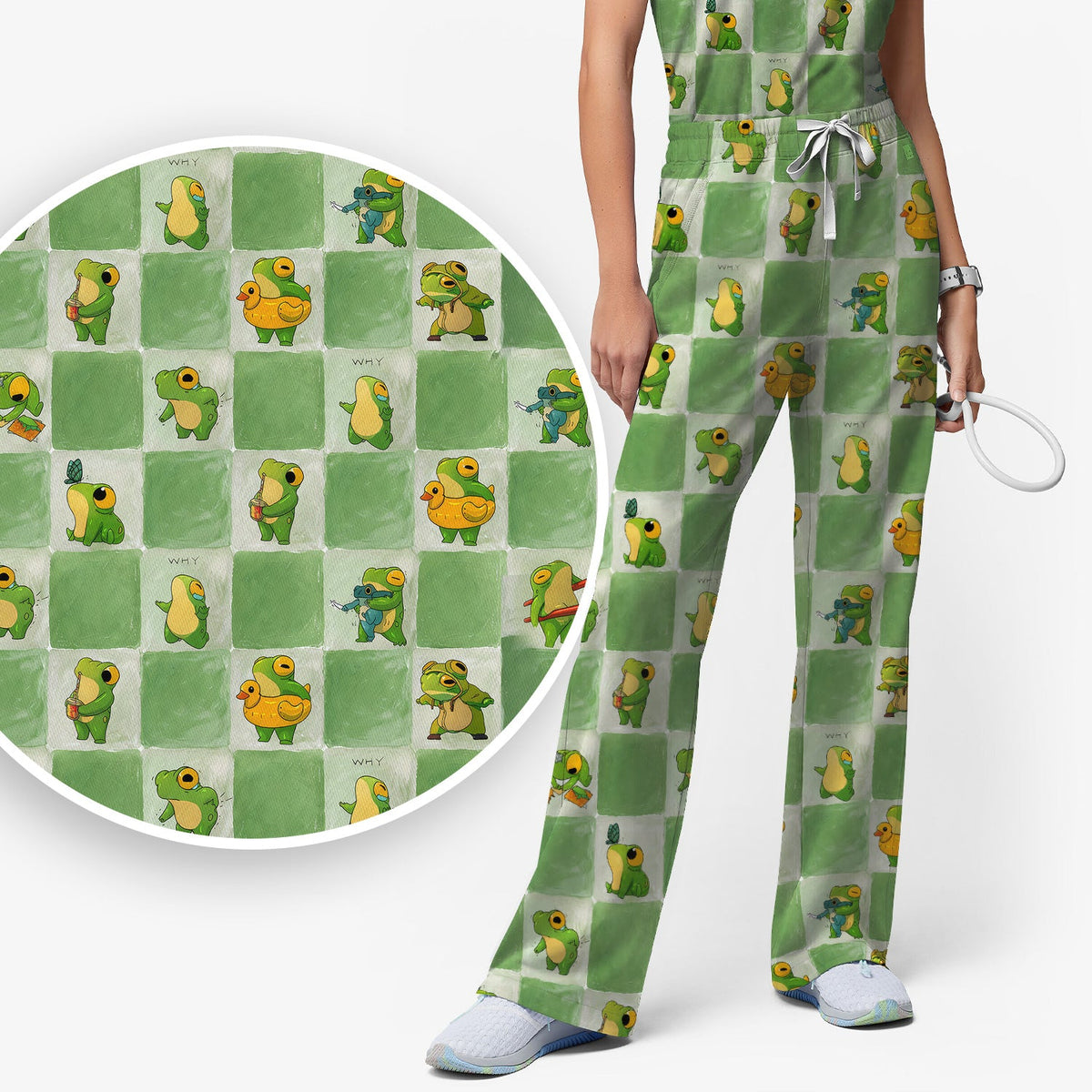 Frog Duck Checkerboard Nurse Scrub Set