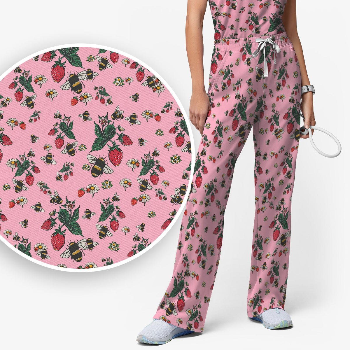 Strawberry Bee Daisy Nurse Scrub Set