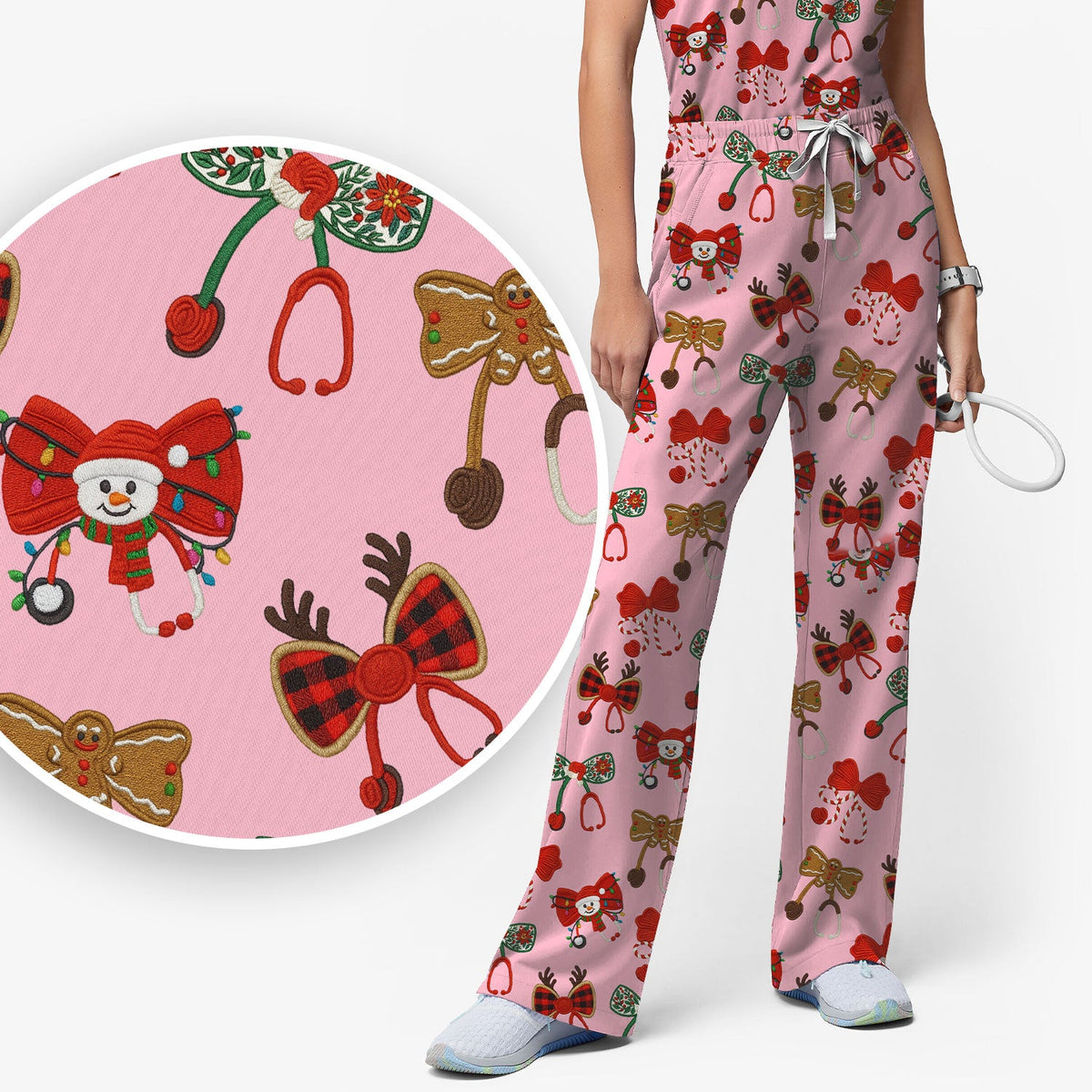 Christmas Stethoscope Bow Nurse Scrub Set