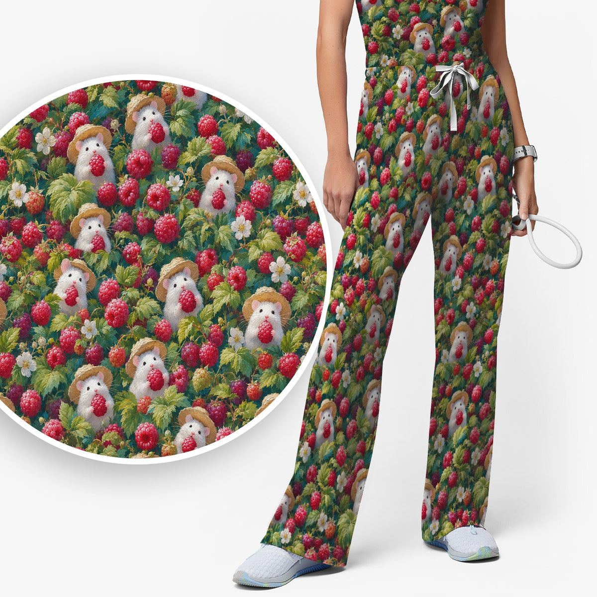 Raspberry Mouse Garden Nurse Scrub Set