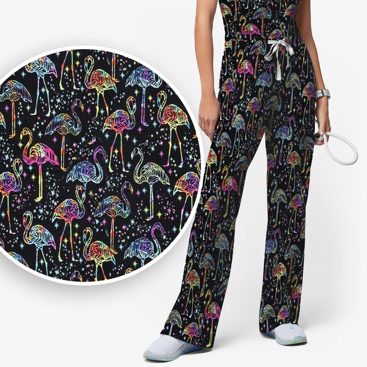 Neon Flamingo Starry Night Nurse Scrub Set