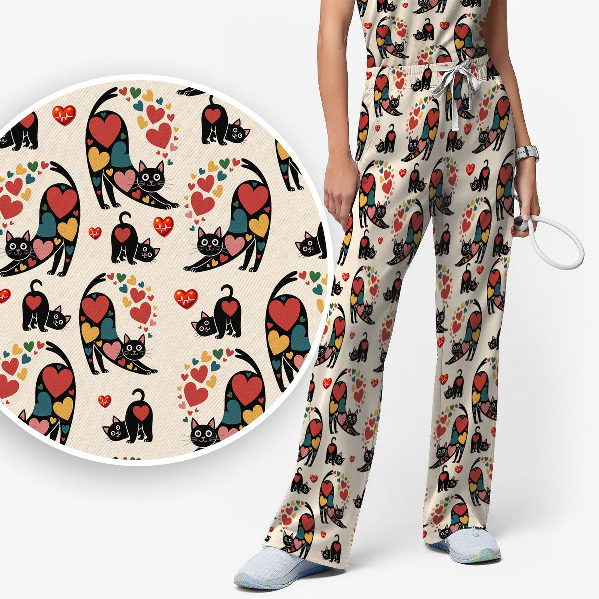 Cat Valentine Heart Nurse Scrub Set