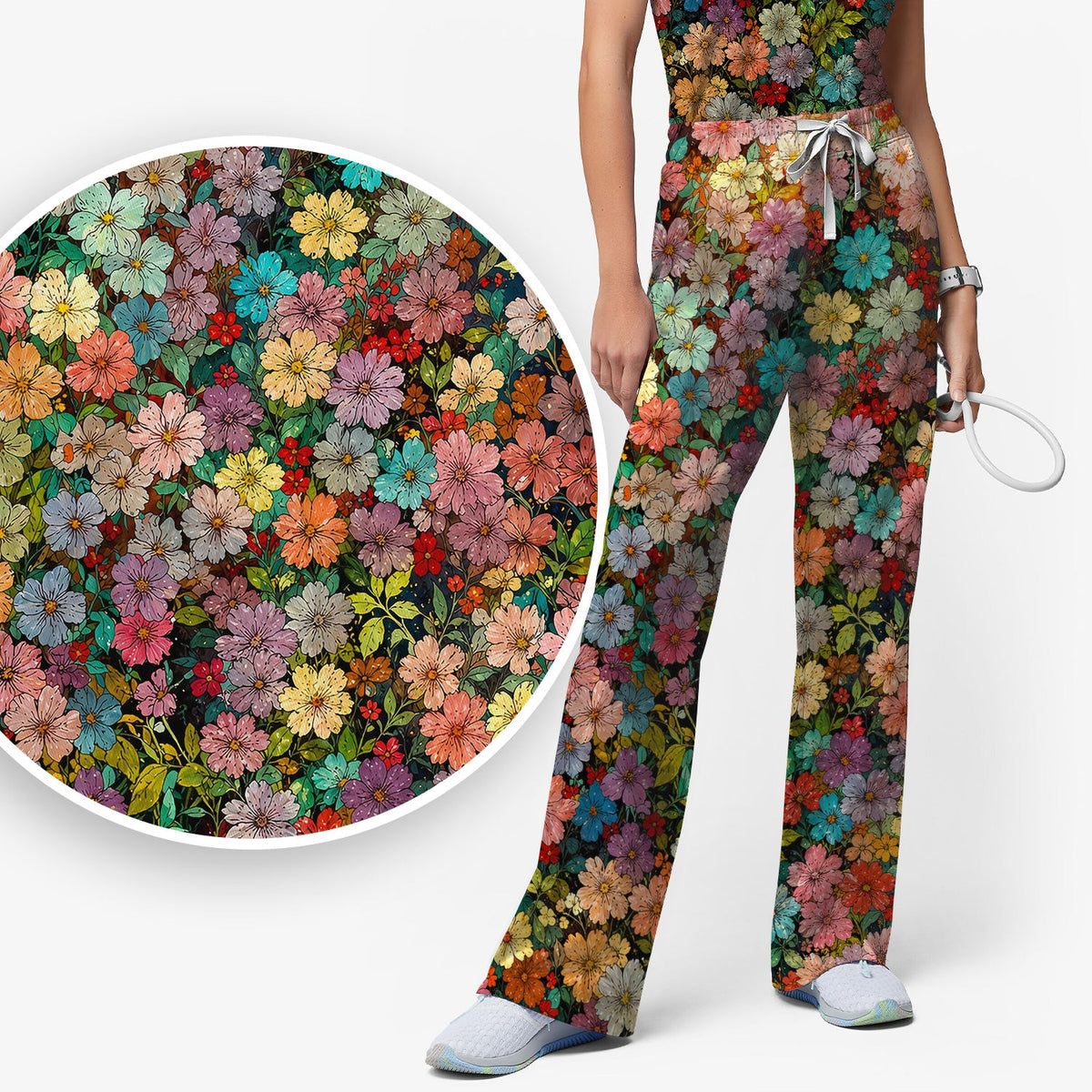 Colorful Wildflower Garden Bloom Pattern Nurse Scrub Set