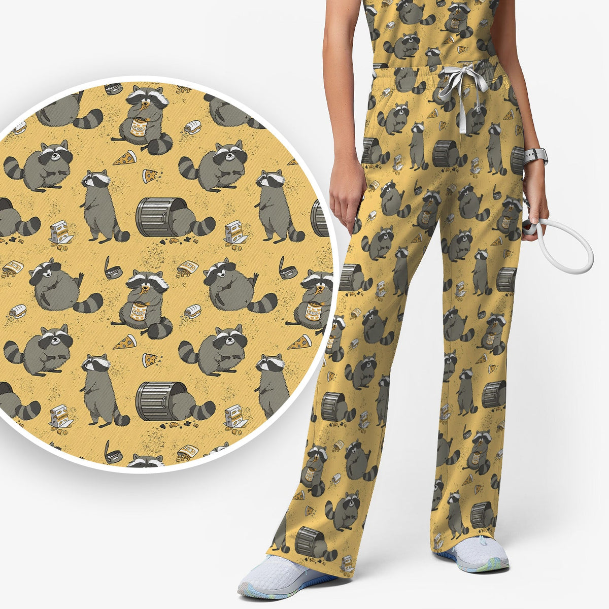 Raccoon Snack Trash Can Nurse Scrub Set