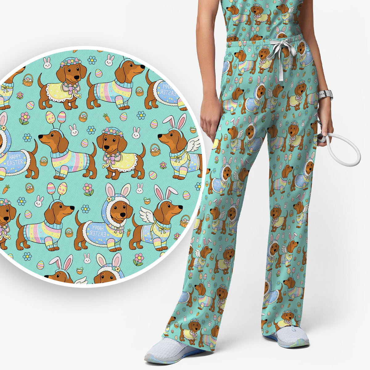 Dachshund Bunny Nurse Scrub Set - Easter Gift