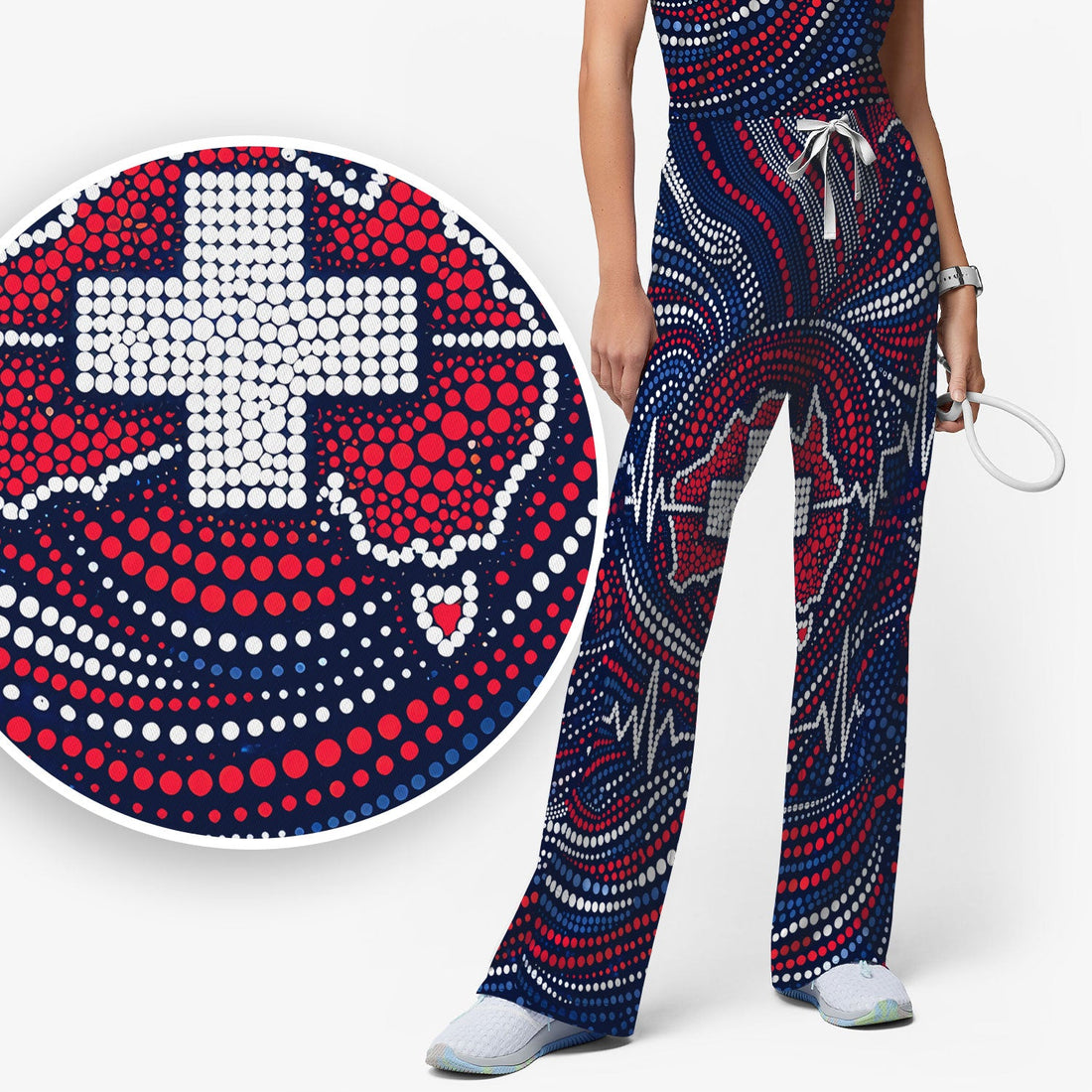 Dot Art Cross Heartbeat Nurse Scrub Set