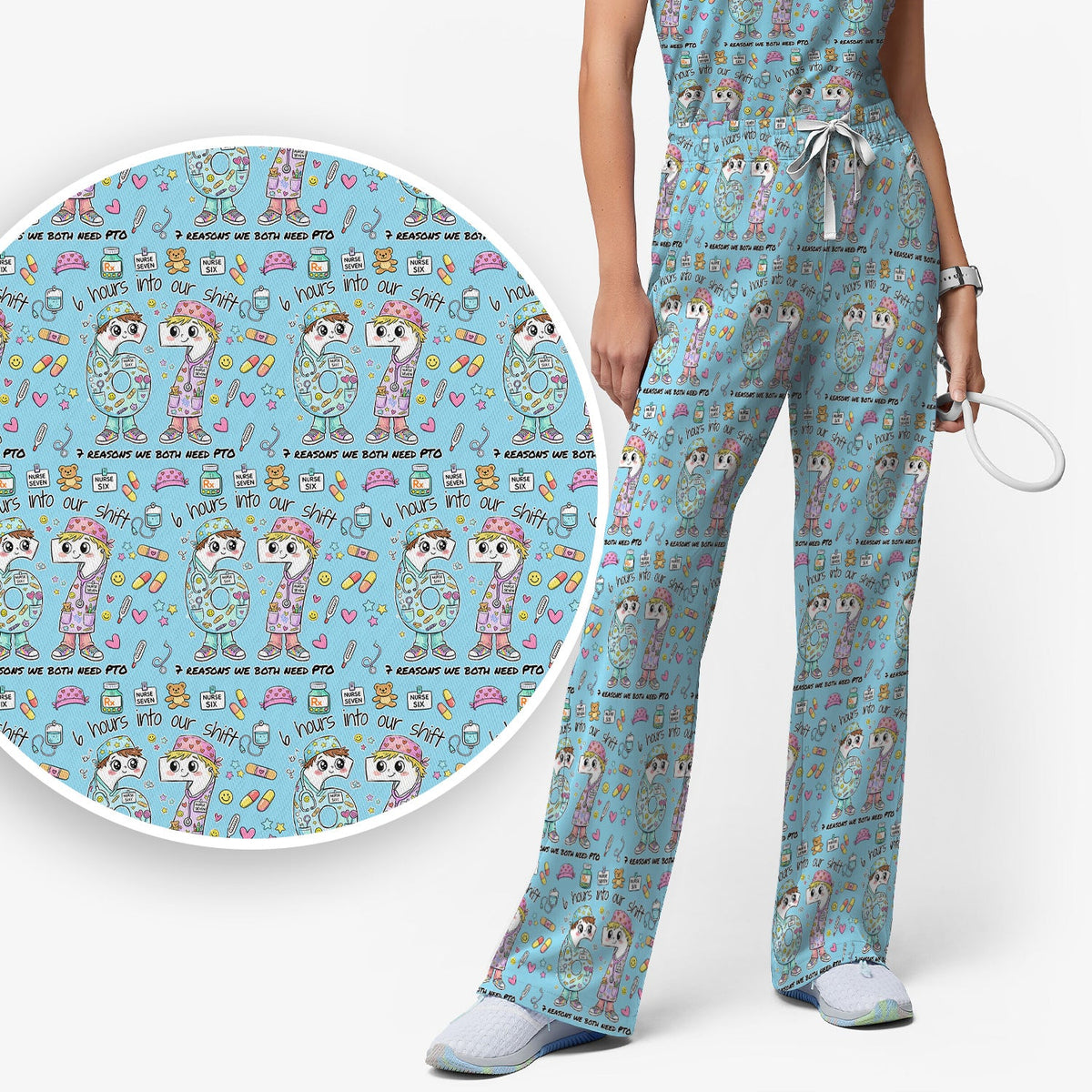 Six Hours Into Shift Blue Nurse Scrub Set