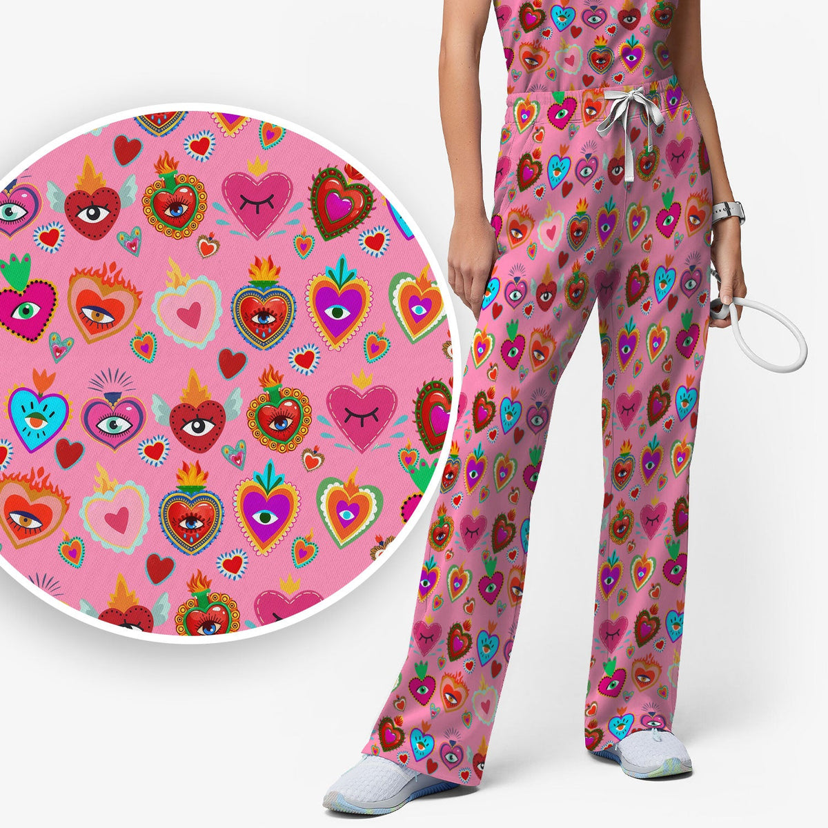 Valentine Colorful Sacred Heart Nurse Scrub Set