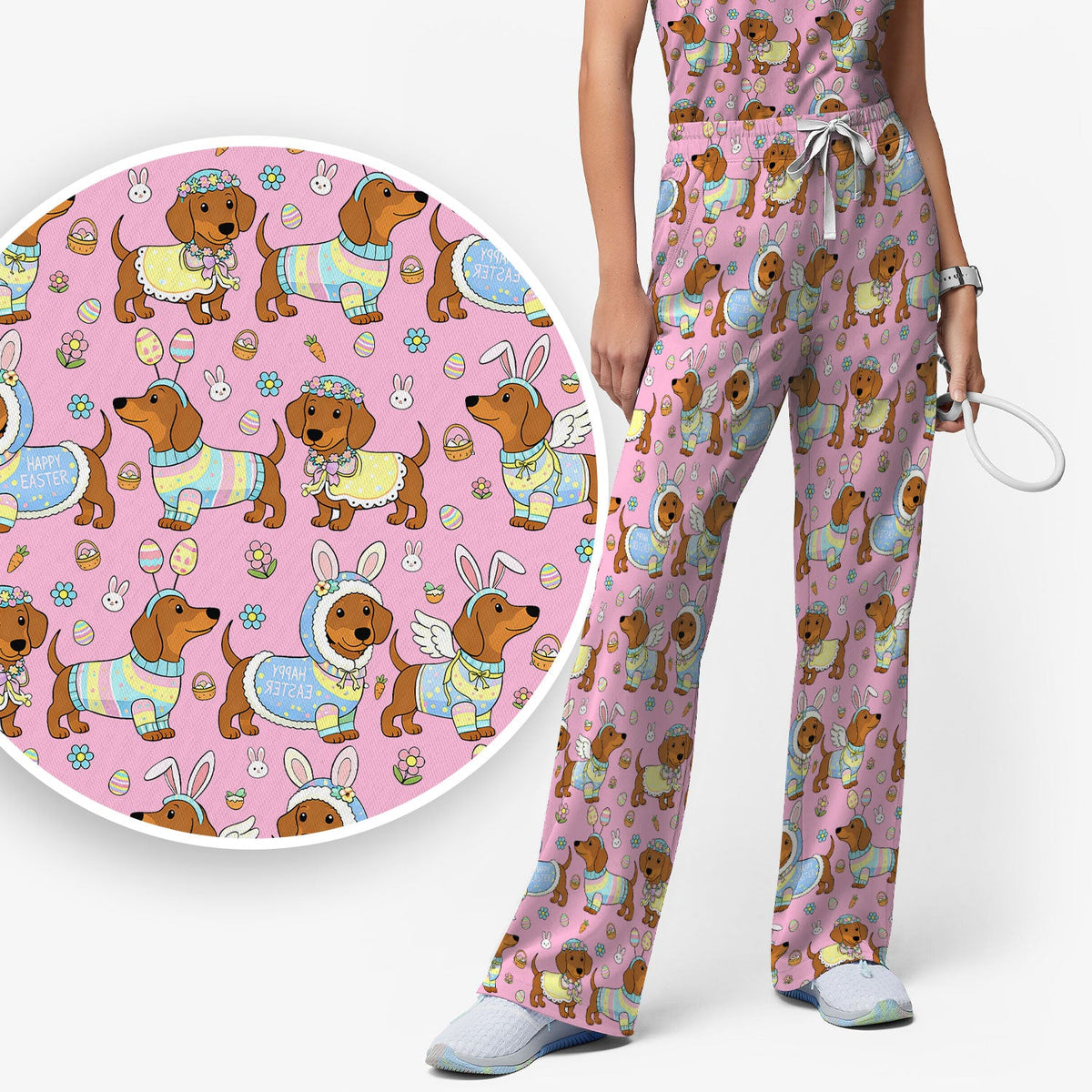 Dachshund Bunny Nurse Scrub Set - Easter Gift