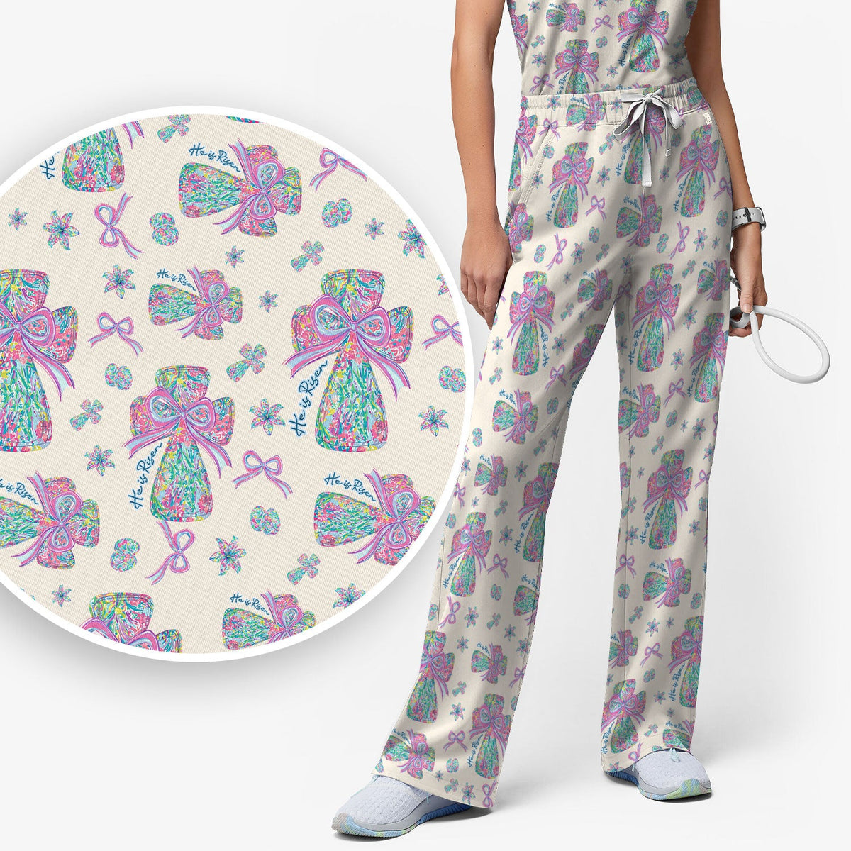 Colorful Bow Nurse Scrub Set