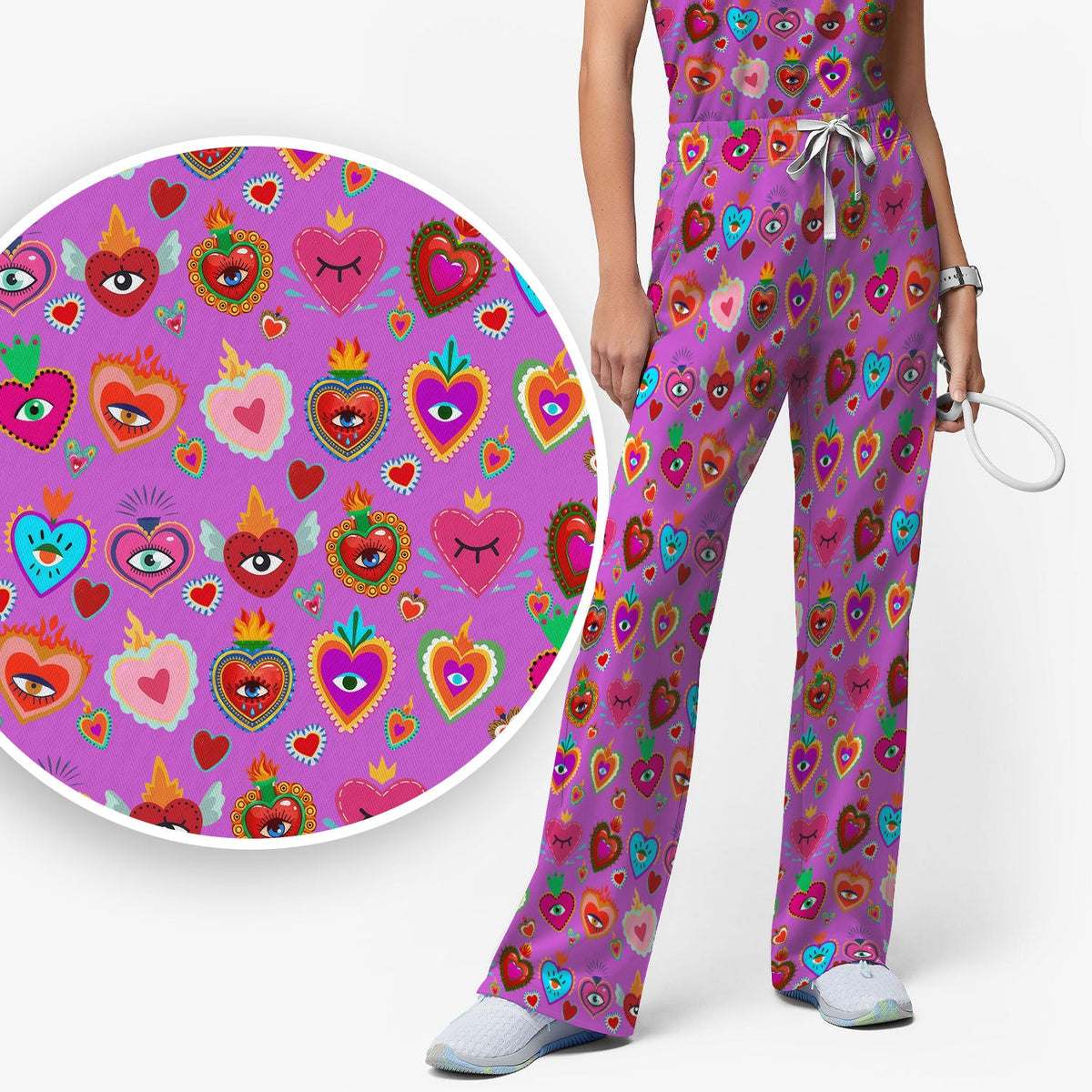 Valentine Colorful Sacred Heart Nurse Scrub Set