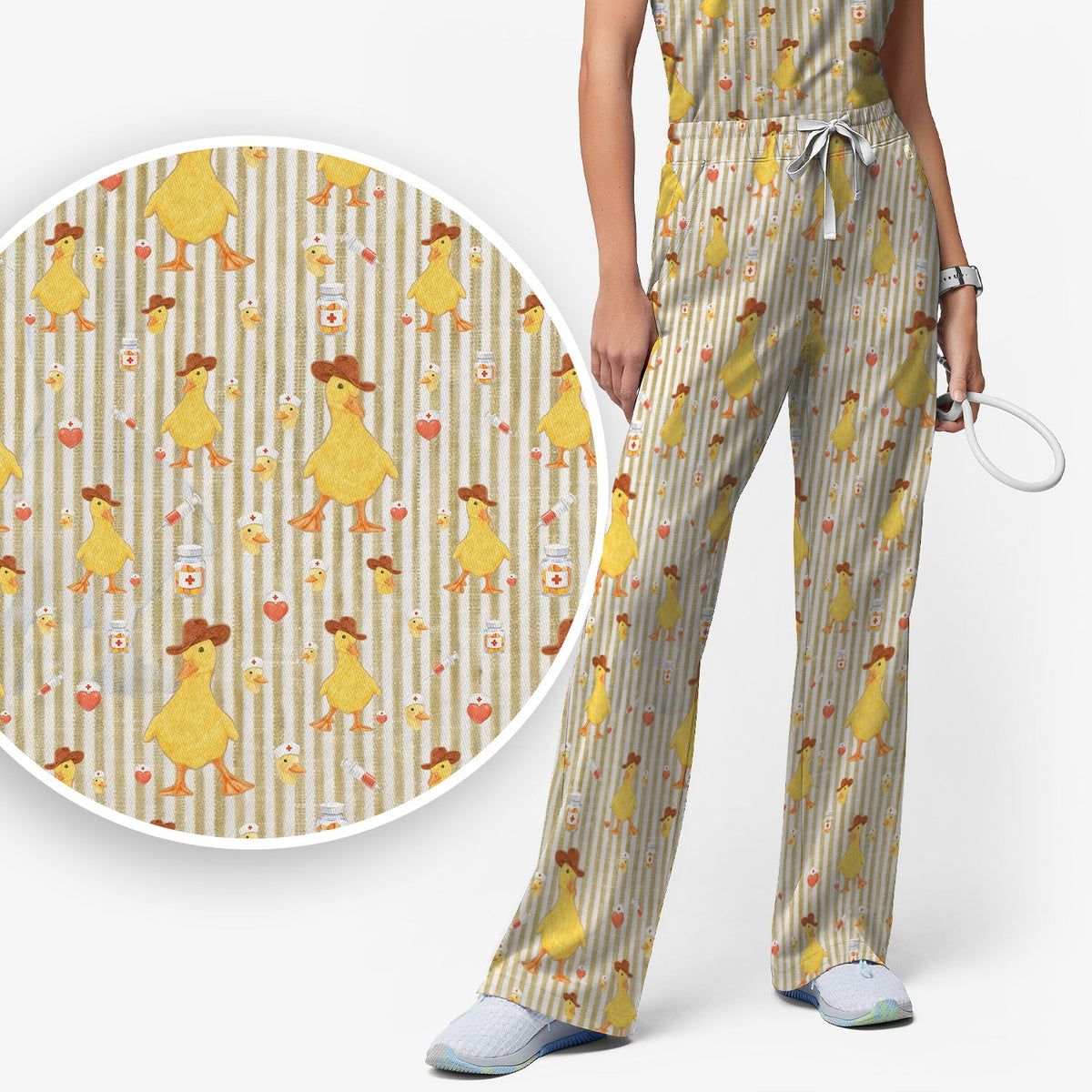 Cowboy Ducktor Vertical Stripe Nurse Scrub Set