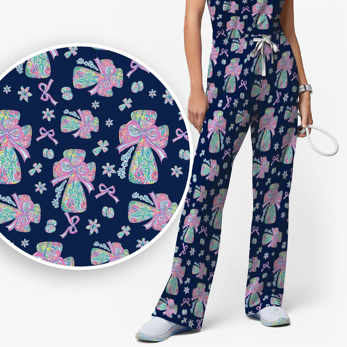 Colorful Bow Nurse Scrub Set
