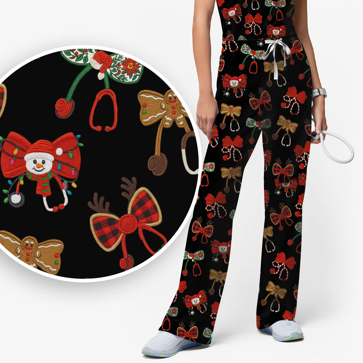 Christmas Stethoscope Bow Nurse Scrub Set