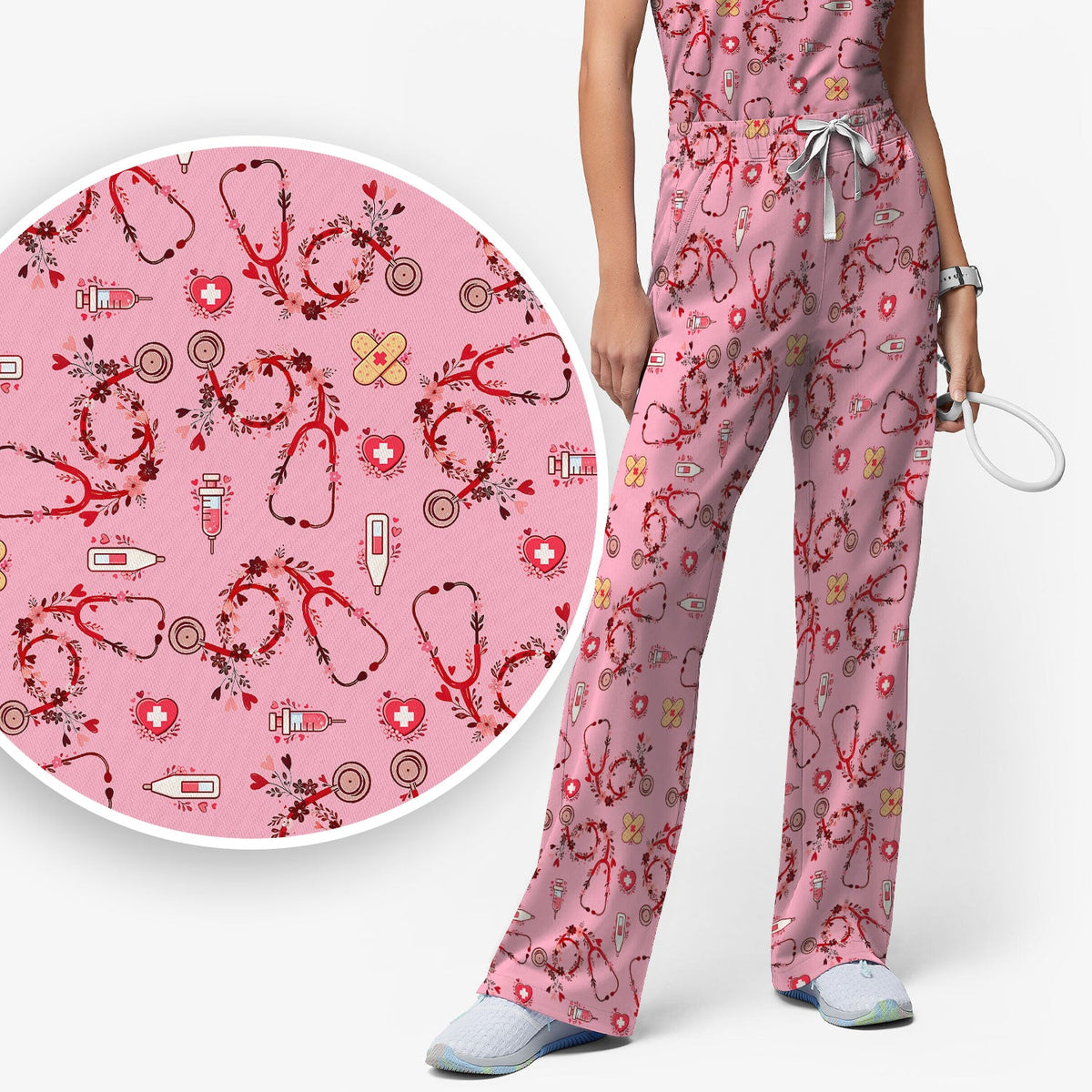 Heart Stethoscope Nurse Scrub Set