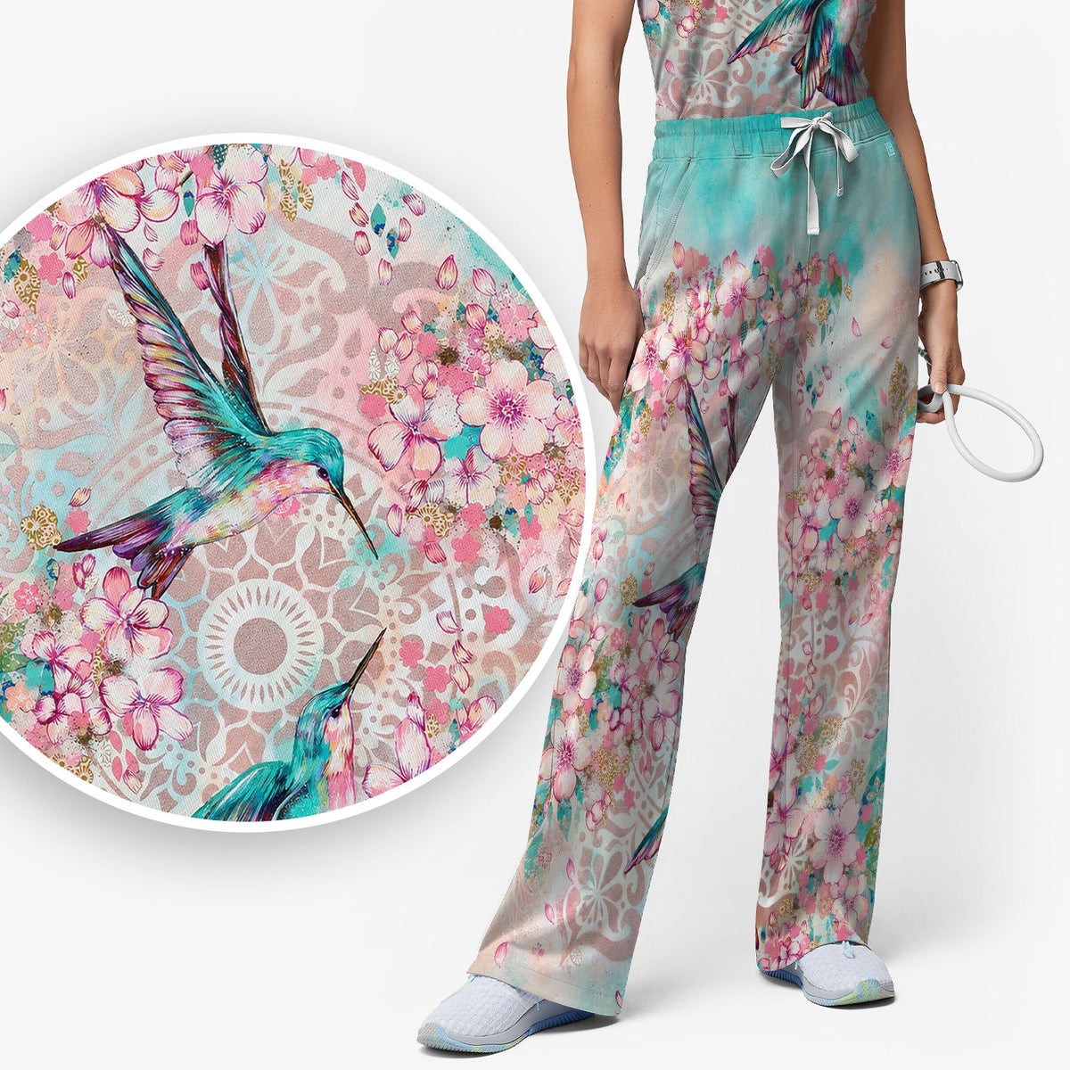 Hummingbird Cherry Blossom Nurse Scrub Set