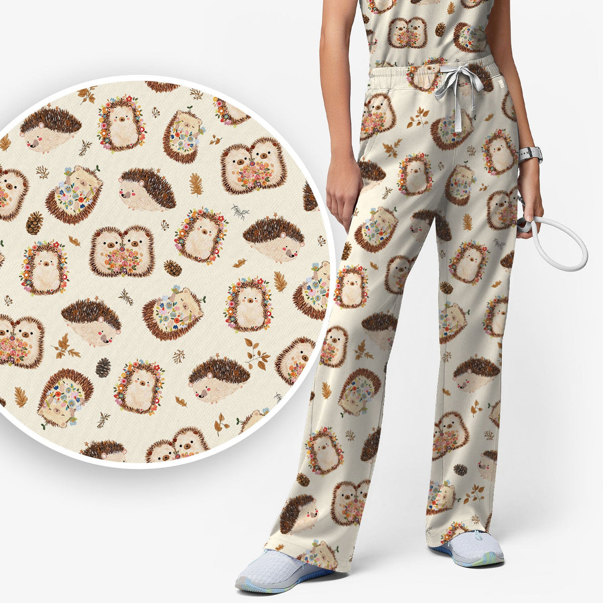Hedgehog Floral Nurse Scrub Set
