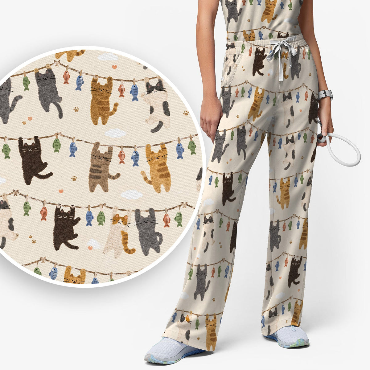 Hanging Cat Fishline Nurse Scrub Set