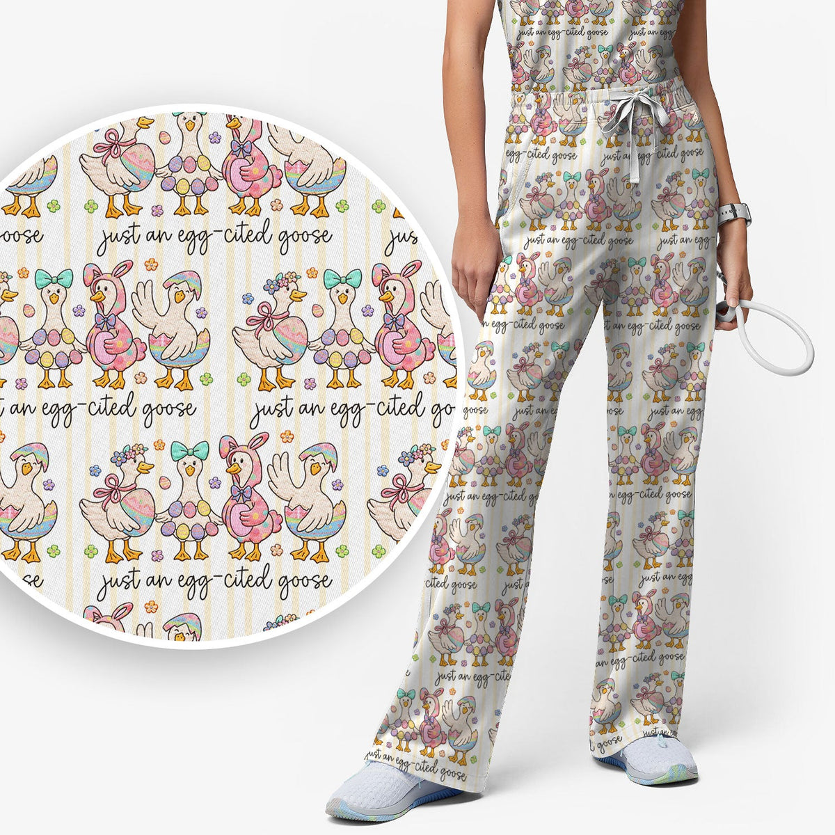 Easter Goose Egg Nurse Scrub Set
