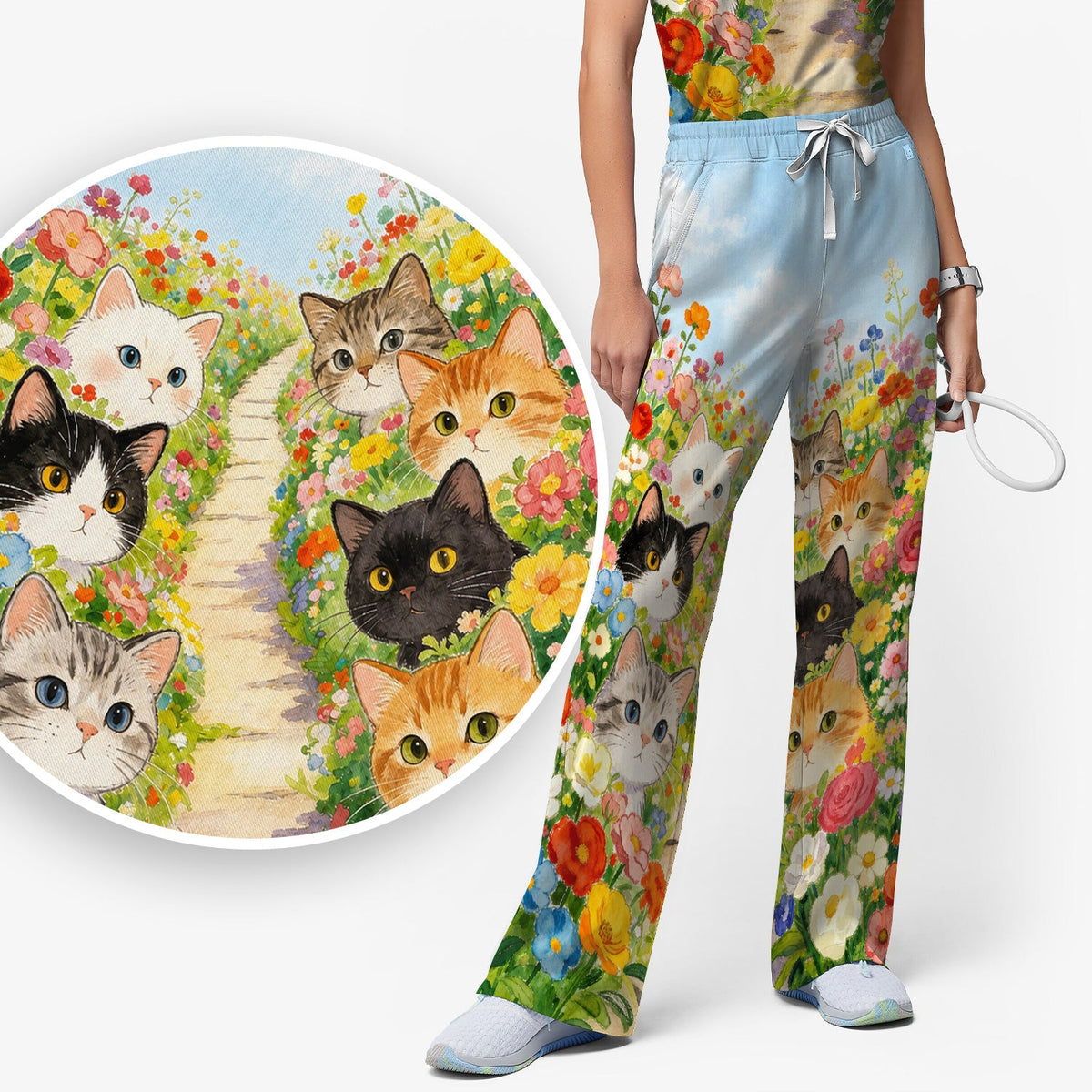 Garden Cats Flower Path Nurse Scrub Set