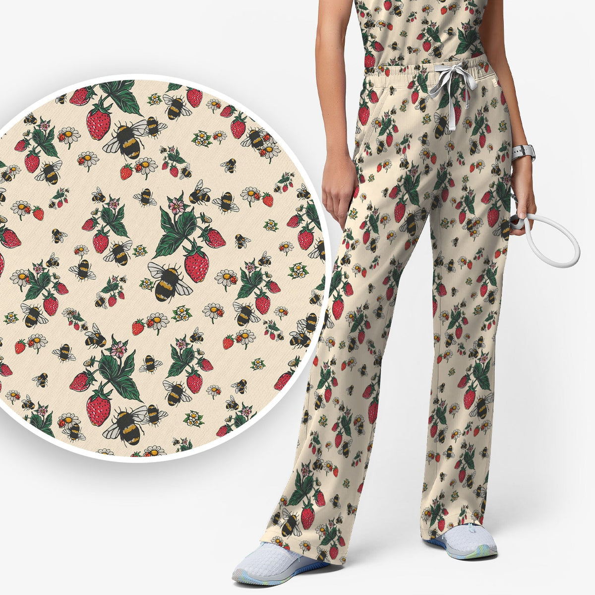 Strawberry Bee Daisy Nurse Scrub Set